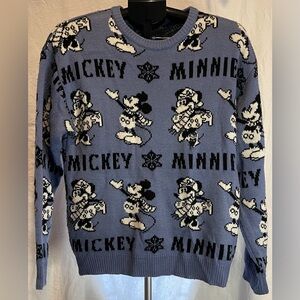 Disney Mickey & Minnie Christmas Sweater With Snowflakes Blue Medium
